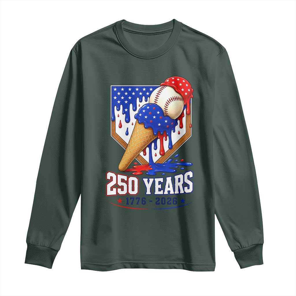 250 Years Baseball Ice Cream Drip 4th of July USA Flag Long Sleeve Shirt