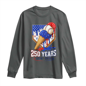 250 Years Baseball Ice Cream Drip 4th of July USA Flag Long Sleeve Shirt