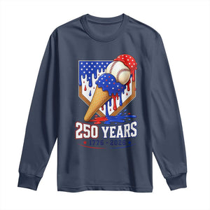 250 Years Baseball Ice Cream Drip 4th of July USA Flag Long Sleeve Shirt
