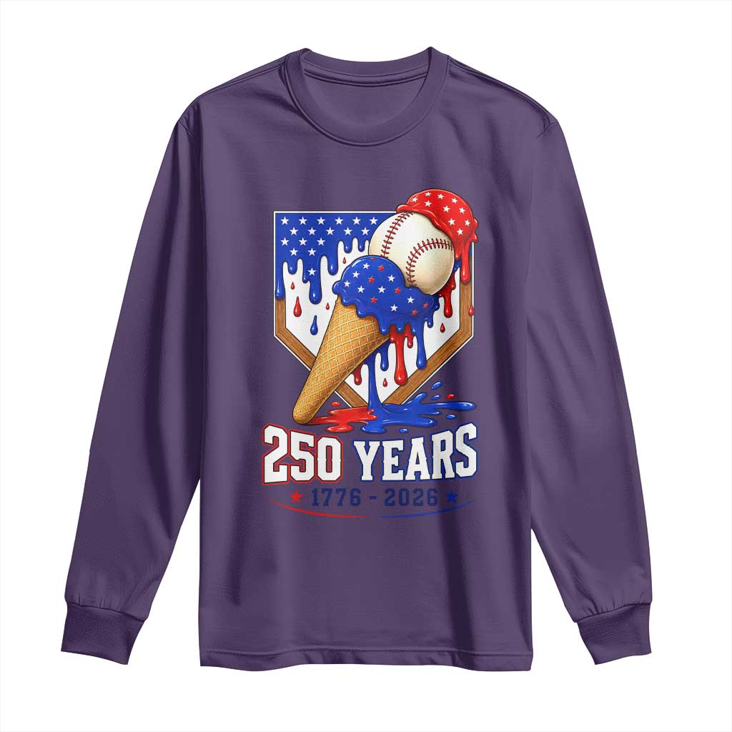 250 Years Baseball Ice Cream Drip 4th of July USA Flag Long Sleeve Shirt