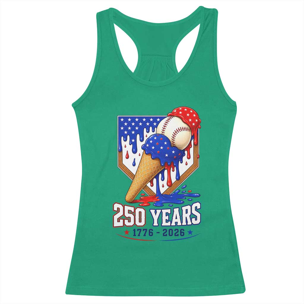 250 Years Baseball Ice Cream Drip 4th of July USA Flag Racerback Tank Top