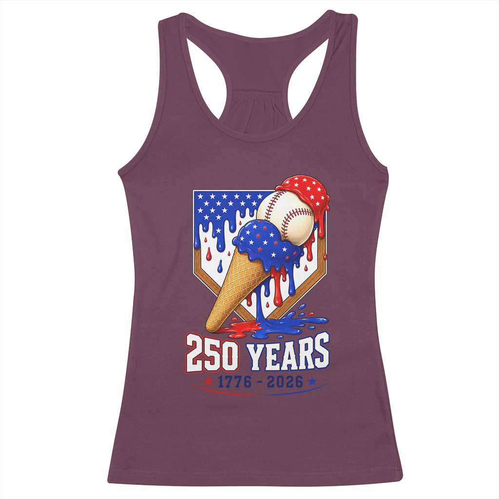 250 Years Baseball Ice Cream Drip 4th of July USA Flag Racerback Tank Top