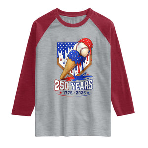 250 Years Baseball Ice Cream Drip 4th of July USA Flag Raglan Shirt