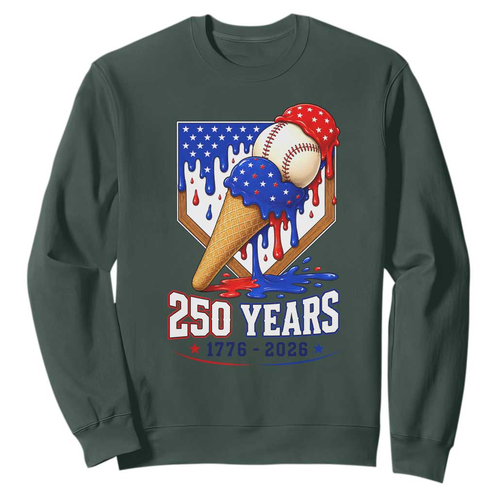 250 Years Baseball Ice Cream Drip 4th of July USA Flag Sweatshirt