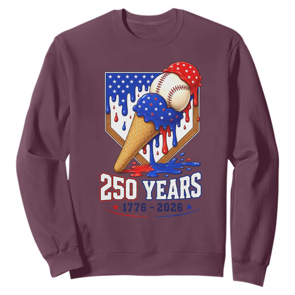 250 Years Baseball Ice Cream Drip 4th of July USA Flag Sweatshirt