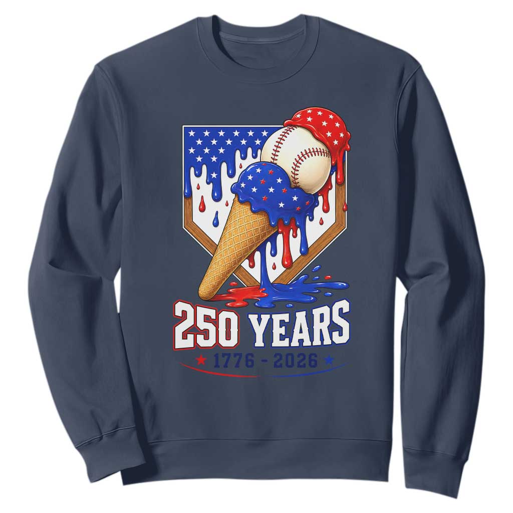 250 Years Baseball Ice Cream Drip 4th of July USA Flag Sweatshirt