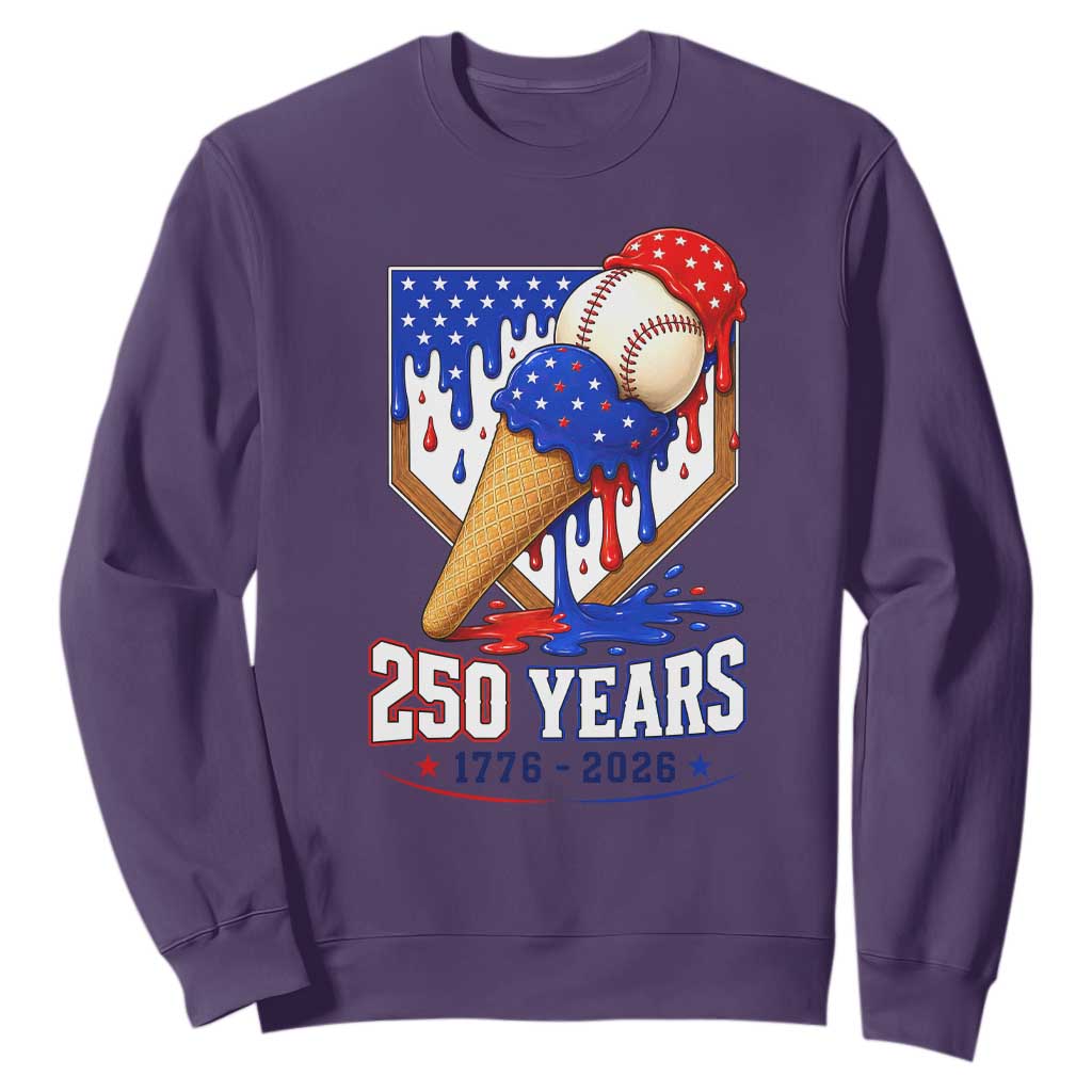 250 Years Baseball Ice Cream Drip 4th of July USA Flag Sweatshirt