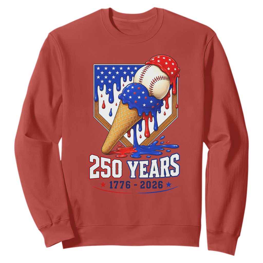 250 Years Baseball Ice Cream Drip 4th of July USA Flag Sweatshirt