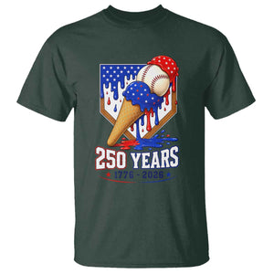 250 Years Baseball Ice Cream Drip 4th of July USA Flag T Shirt