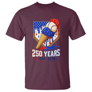 250 Years Baseball Ice Cream Drip 4th of July USA Flag T Shirt