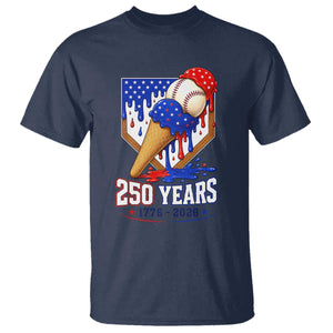 250 Years Baseball Ice Cream Drip 4th of July USA Flag T Shirt