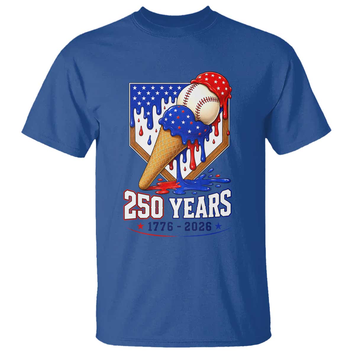 250 Years Baseball Ice Cream Drip 4th of July USA Flag T Shirt
