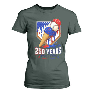 250 Years Baseball Ice Cream Drip 4th of July USA Flag T Shirt For Women