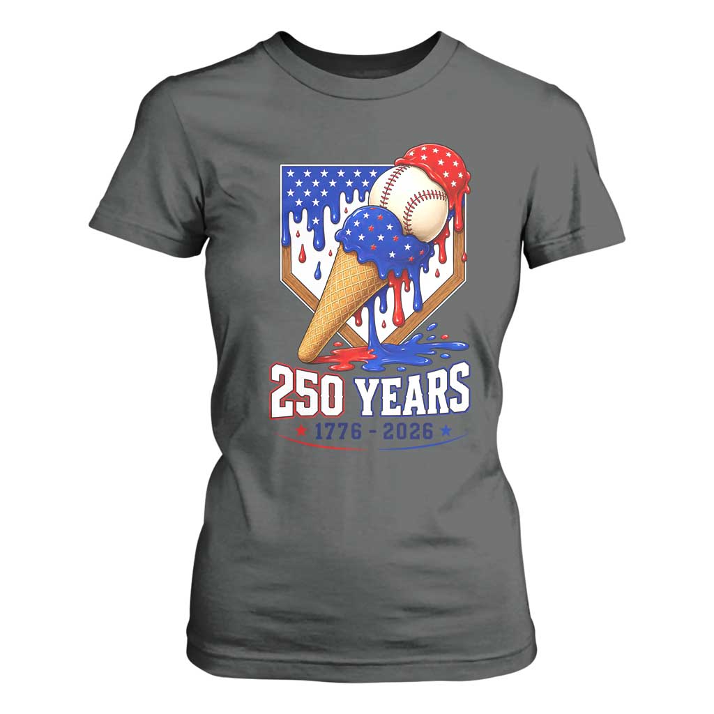 250 Years Baseball Ice Cream Drip 4th of July USA Flag T Shirt For Women