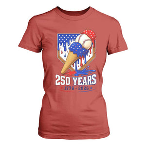 250 Years Baseball Ice Cream Drip 4th of July USA Flag T Shirt For Women