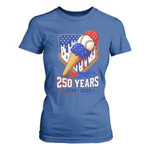250 Years Baseball Ice Cream Drip 4th of July USA Flag T Shirt For Women