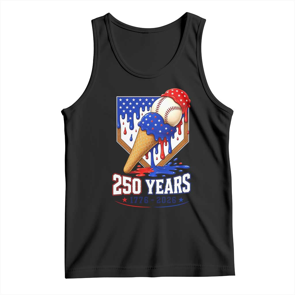 250 Years Baseball Ice Cream Drip 4th of July USA Flag Tank Top TS11 Black Print Your Wear