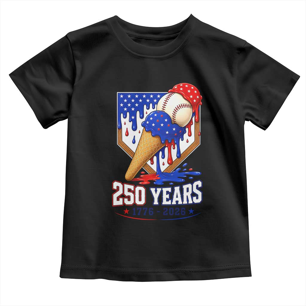 250 Years Baseball Ice Cream Drip 4th of July USA Flag Toddler T Shirt