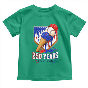 250 Years Baseball Ice Cream Drip 4th of July USA Flag Toddler T Shirt