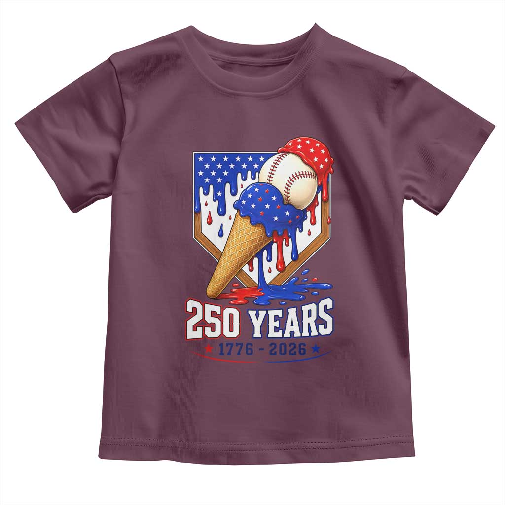 250 Years Baseball Ice Cream Drip 4th of July USA Flag Toddler T Shirt
