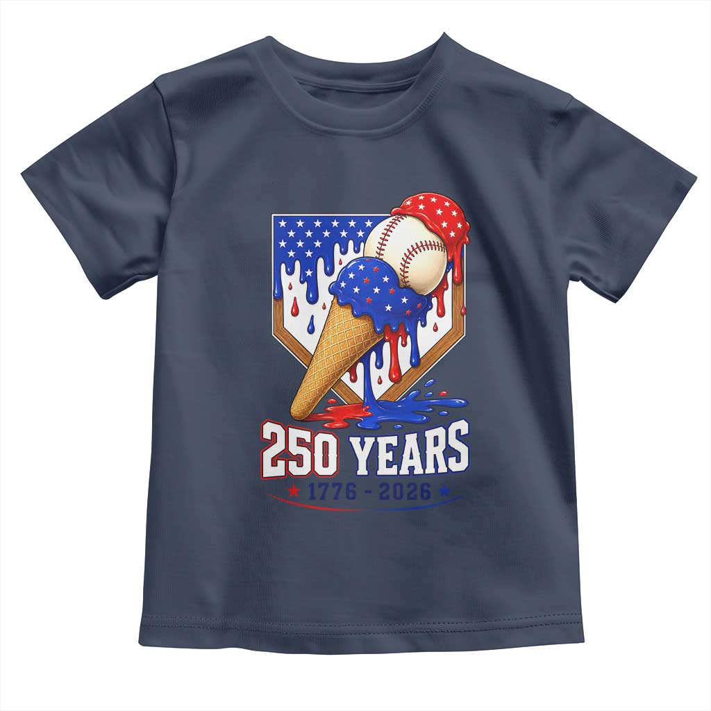 250 Years Baseball Ice Cream Drip 4th of July USA Flag Toddler T Shirt