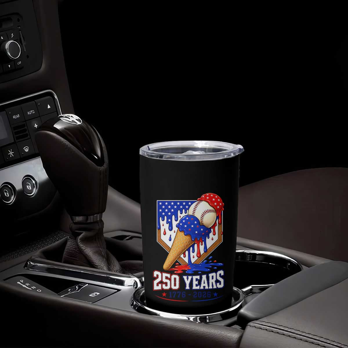 250 Years Baseball Ice Cream Drip 4th of July USA Flag Tumbler Cup