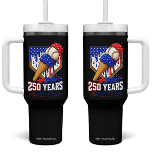 250 Years Baseball Ice Cream Drip 4th of July USA Flag Tumbler With Handle