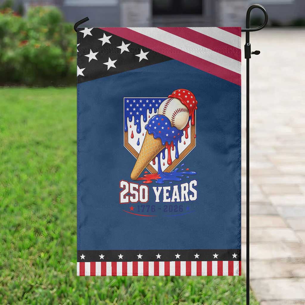 250 Years Baseball Ice Cream Drip 4th of July USA Flag Patriotic Garden Flag TS11 Classic Blue Black Print Your Wear