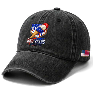 250 Years Baseball Ice Cream Drip 4th of July USA Flag Washed Cotton Baseball Cap