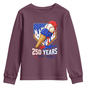 250 Years Baseball Ice Cream Drip 4th of July USA Flag Youth Sweatshirt