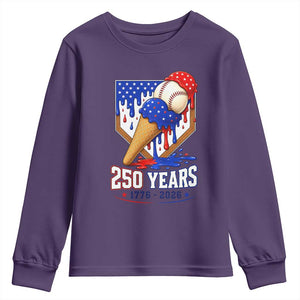250 Years Baseball Ice Cream Drip 4th of July USA Flag Youth Sweatshirt