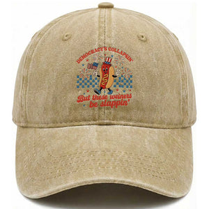 Democracy Is Collapsin But These Weiners Be Slappin 4th of July Washed Cotton Baseball Cap