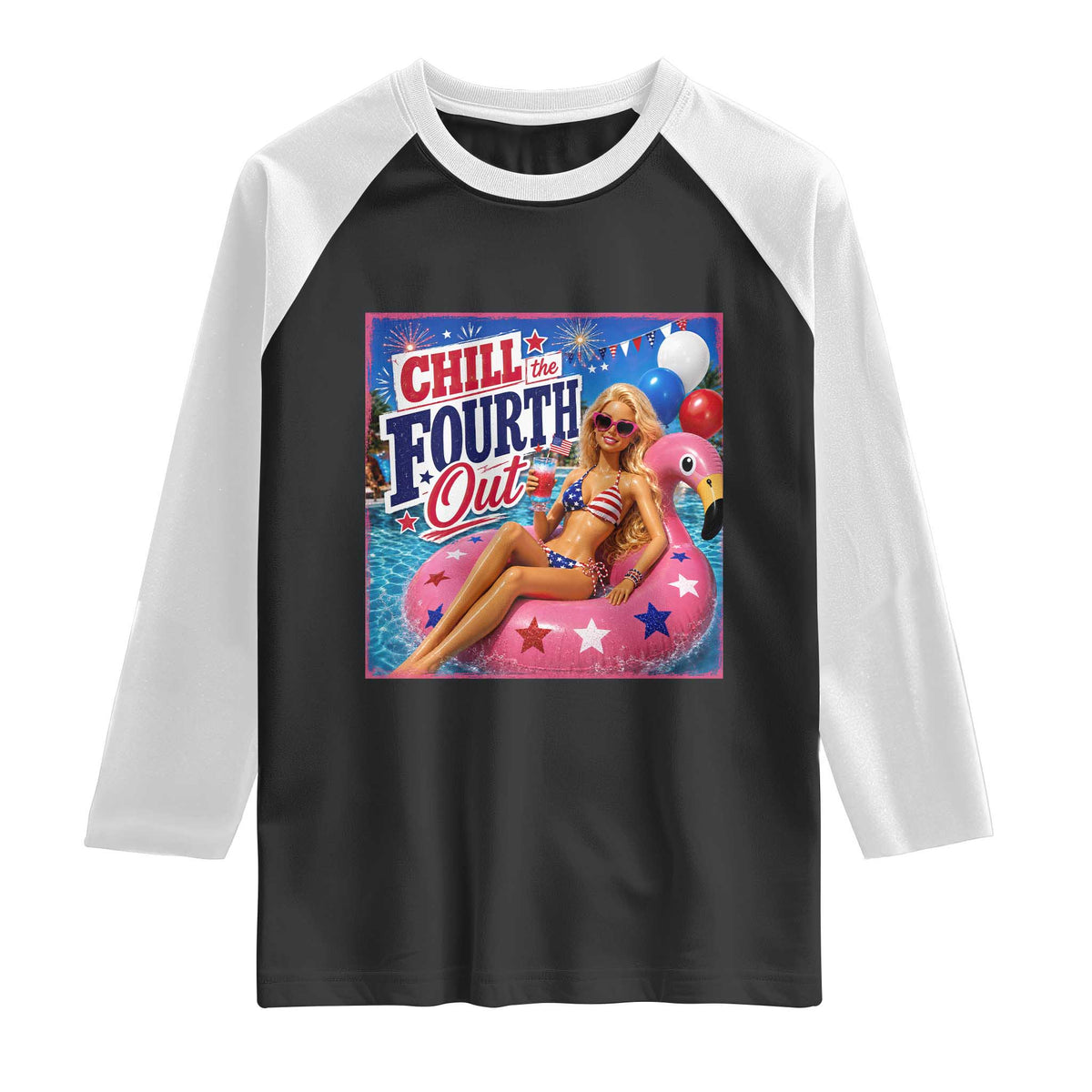 Chill The Fourth Out Doll Meme 4th of July Raglan Shirt