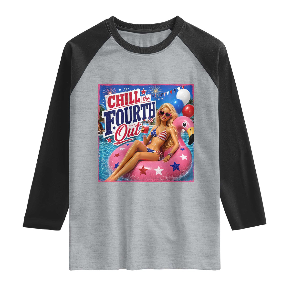 Chill The Fourth Out Doll Meme 4th of July Raglan Shirt