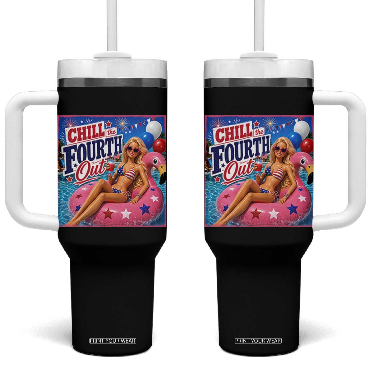 Chill The Fourth Out Doll Meme 4th of July Tumbler With Handle TS11 One Size: 40 oz Black Print Your Wear