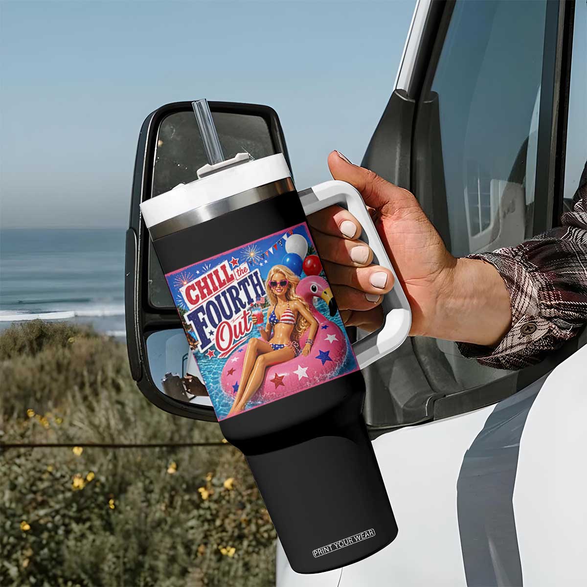Chill The Fourth Out Doll Meme 4th of July Tumbler With Handle