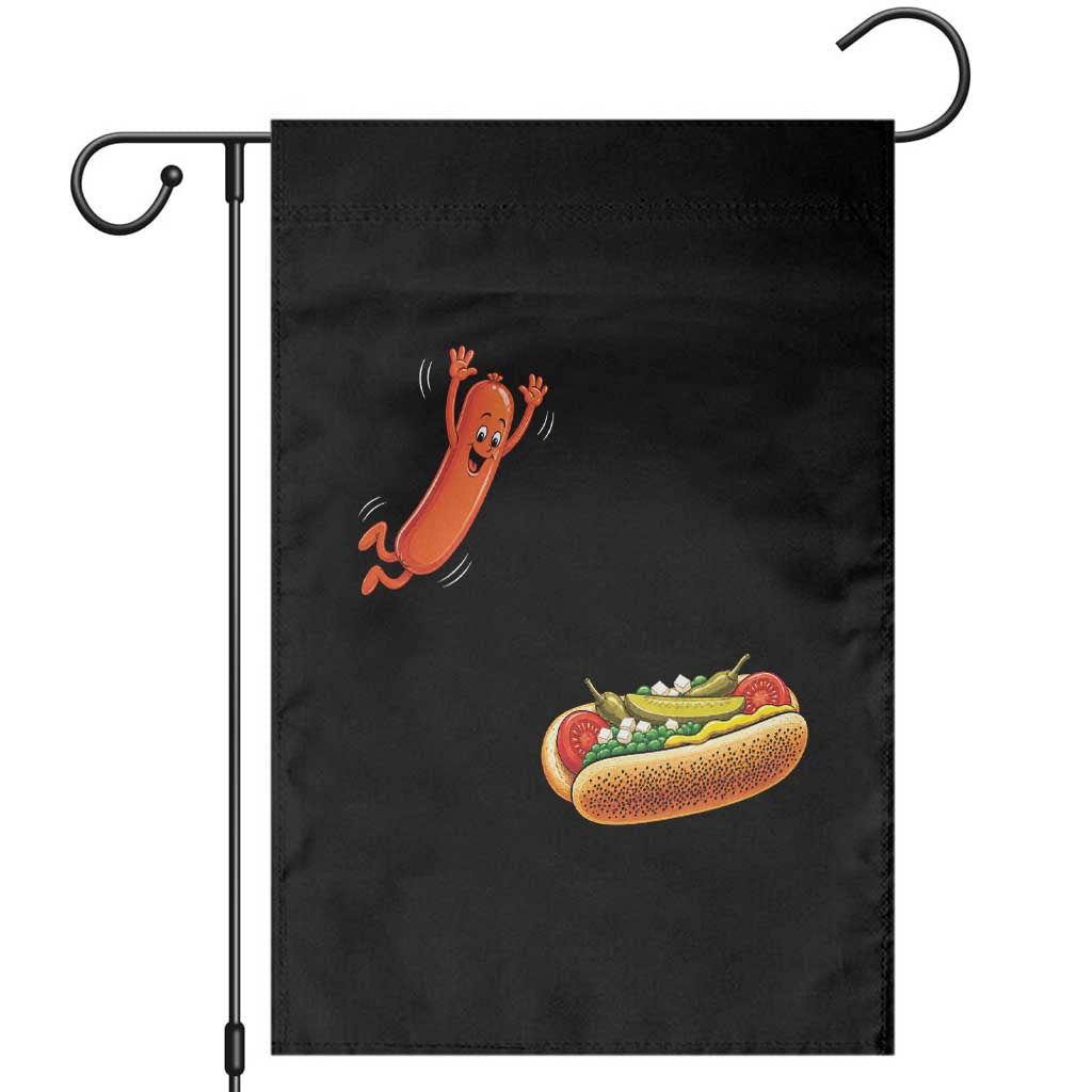 Funny Chicago Style Hot Dog Sausage Jumping Into Bun BBQ Garden Flag TS11 Black Print Your Wear