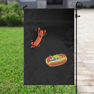 Funny Chicago Style Hot Dog Sausage Jumping Into Bun BBQ Garden Flag