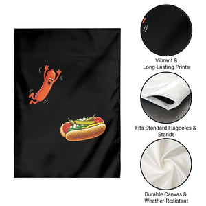 Funny Chicago Style Hot Dog Sausage Jumping Into Bun BBQ Garden Flag