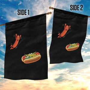 Funny Chicago Style Hot Dog Sausage Jumping Into Bun BBQ Garden Flag