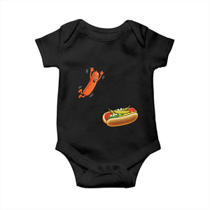 Funny Chicago Style Hot Dog Sausage Jumping Into Bun BBQ Baby Onesie