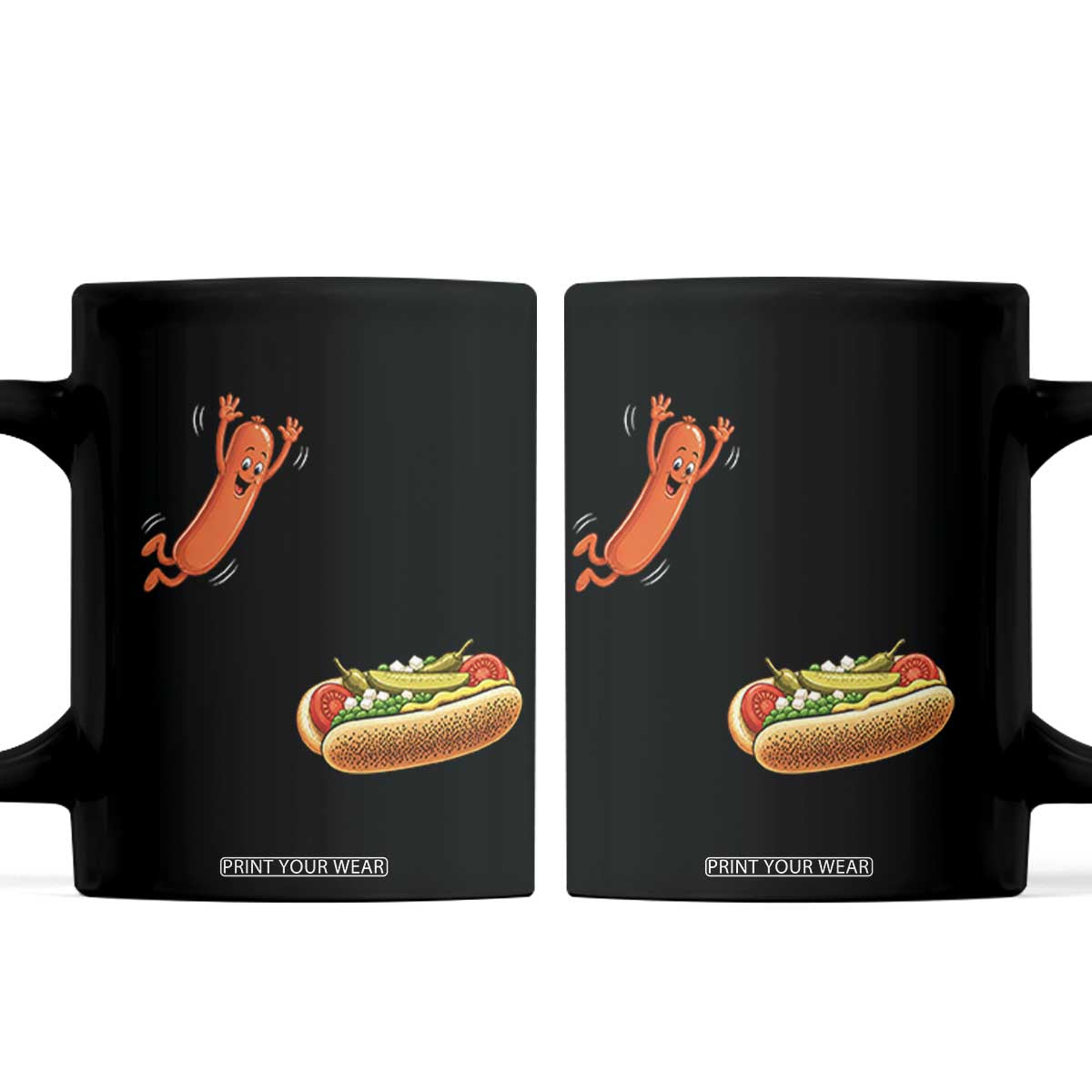Funny Chicago Style Hot Dog Sausage Jumping Into Bun BBQ Coffee Mug