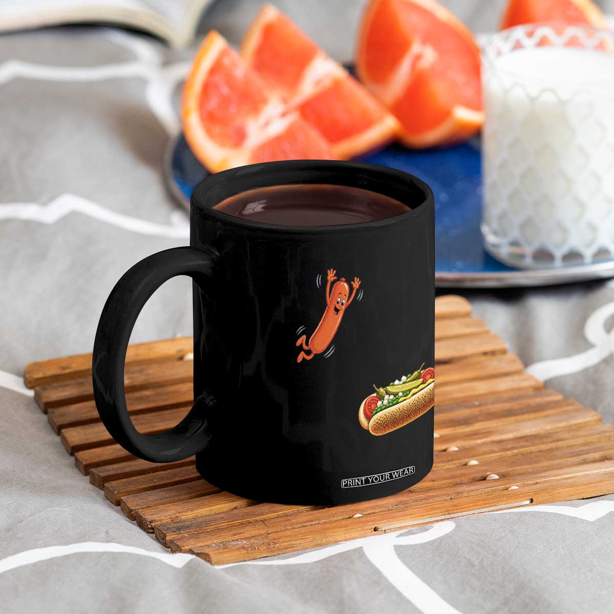 Funny Chicago Style Hot Dog Sausage Jumping Into Bun BBQ Coffee Mug