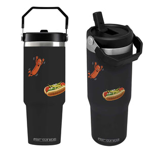 Funny Chicago Style Hot Dog Sausage Jumping Into Bun BBQ Flip Straw Tumbler