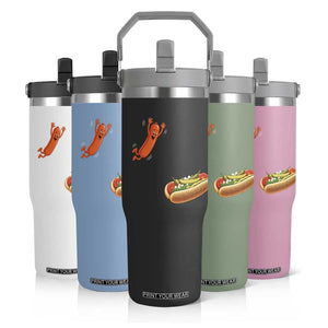 Funny Chicago Style Hot Dog Sausage Jumping Into Bun BBQ Flip Straw Tumbler
