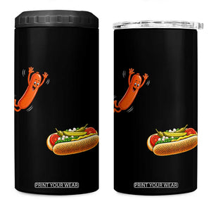 Funny Chicago Style Hot Dog Sausage Jumping Into Bun BBQ 4 in 1 Can Cooler Tumbler