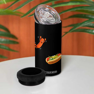 Funny Chicago Style Hot Dog Sausage Jumping Into Bun BBQ 4 in 1 Can Cooler Tumbler