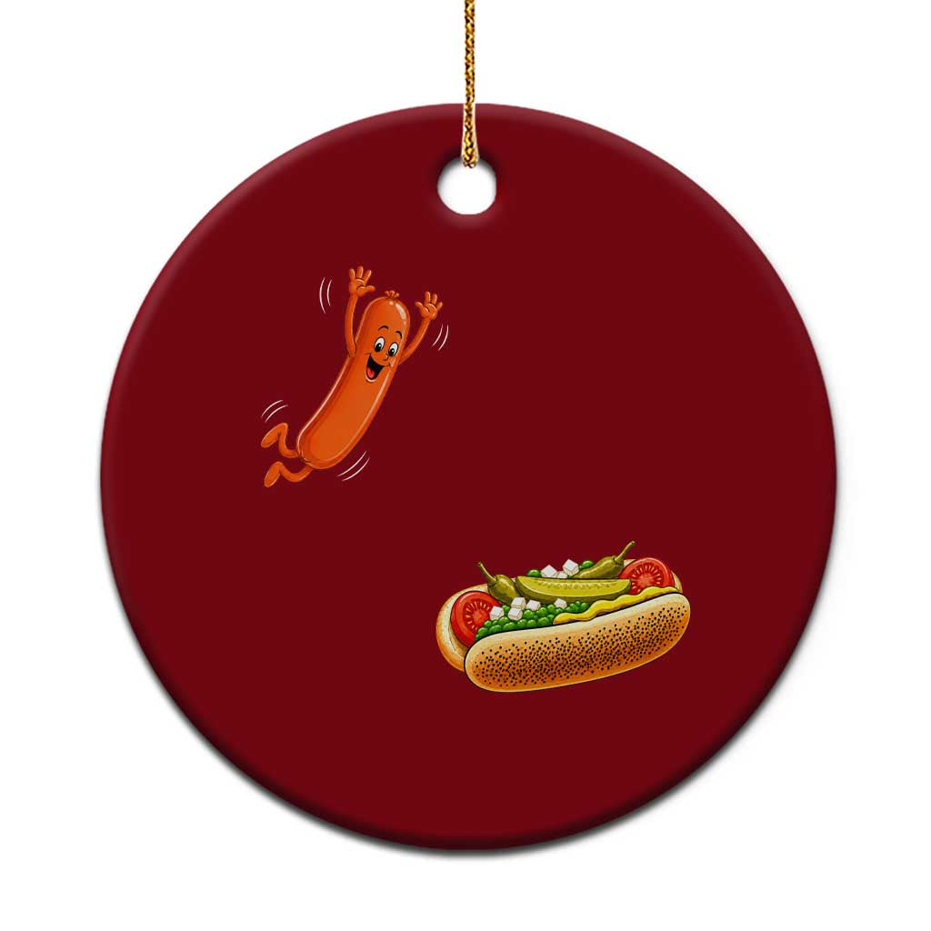 Funny Chicago Style Hot Dog Sausage Jumping Into Bun BBQ Ceramic Ornament TS11 1pc Red Print Your Wear