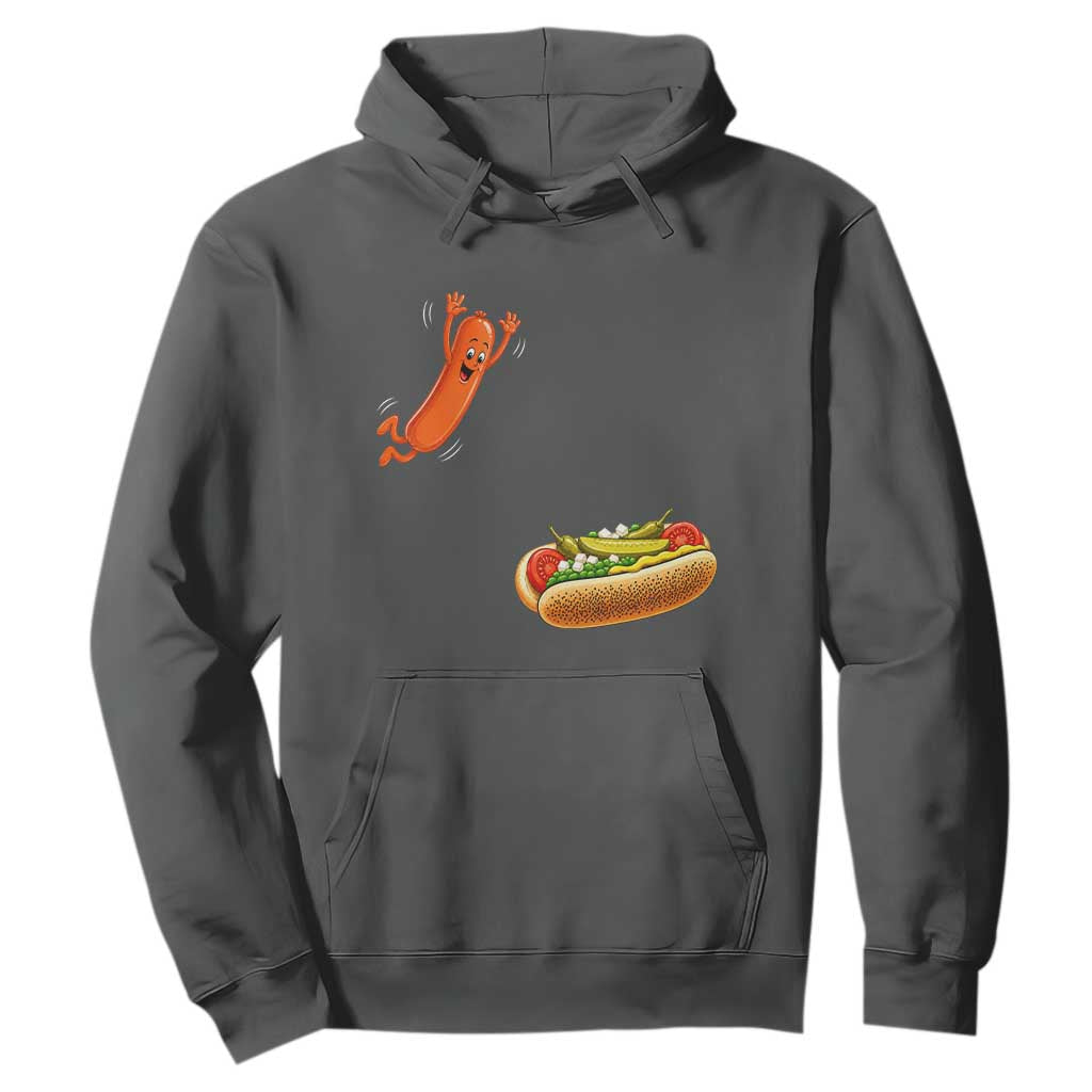 Funny Chicago Style Hot Dog Sausage Jumping Into Bun BBQ Hoodie
