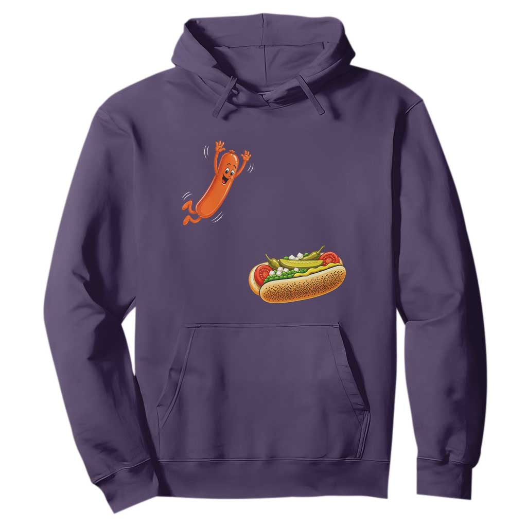 Funny Chicago Style Hot Dog Sausage Jumping Into Bun BBQ Hoodie